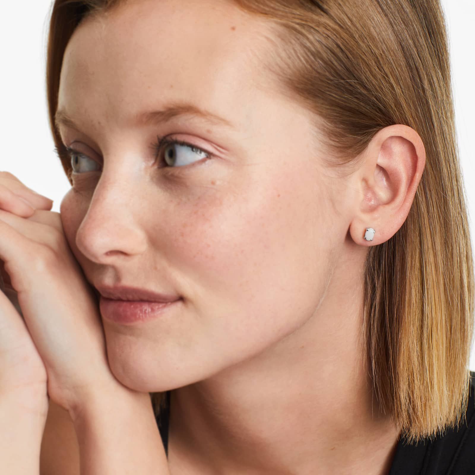 Oval Cut Opal Birthstone Earrings In 14K White Gold