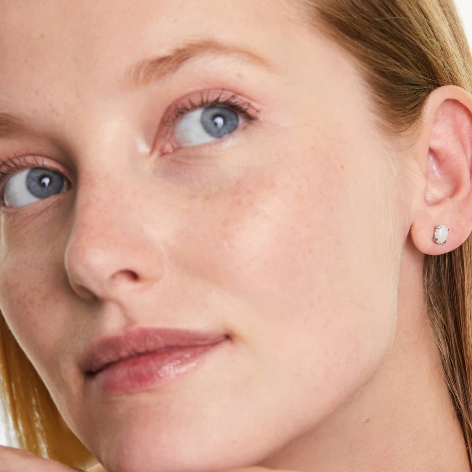 Oval Cut Opal Birthstone Earrings In 14K White Gold