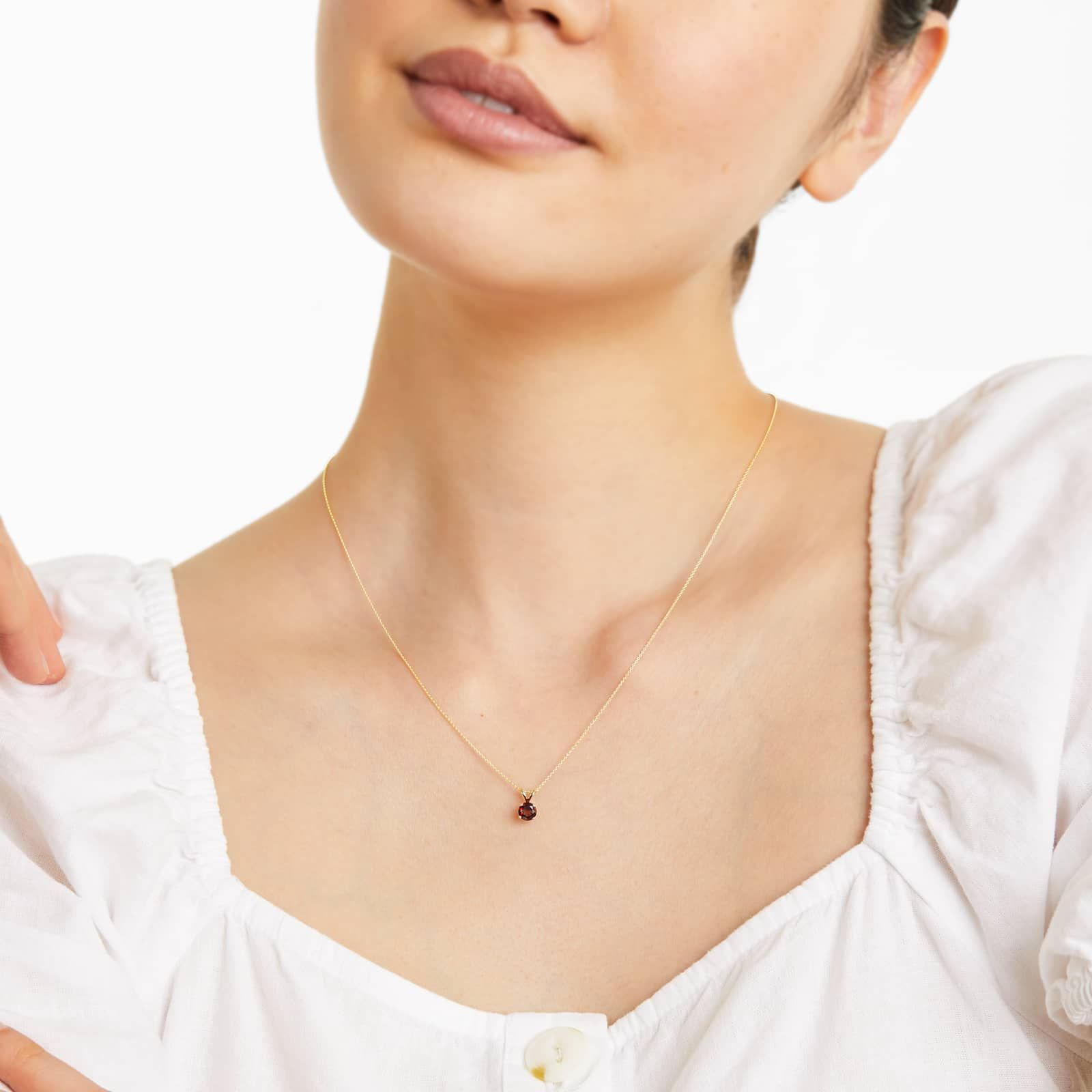 14K Yellow Gold Garnet Birthstone Necklace
