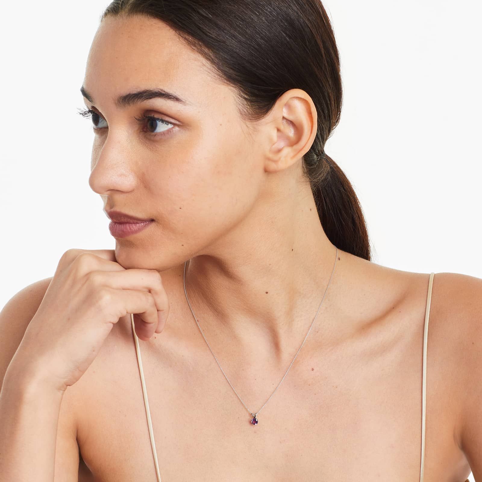 14K White Gold Amethyst Birthstone Necklace