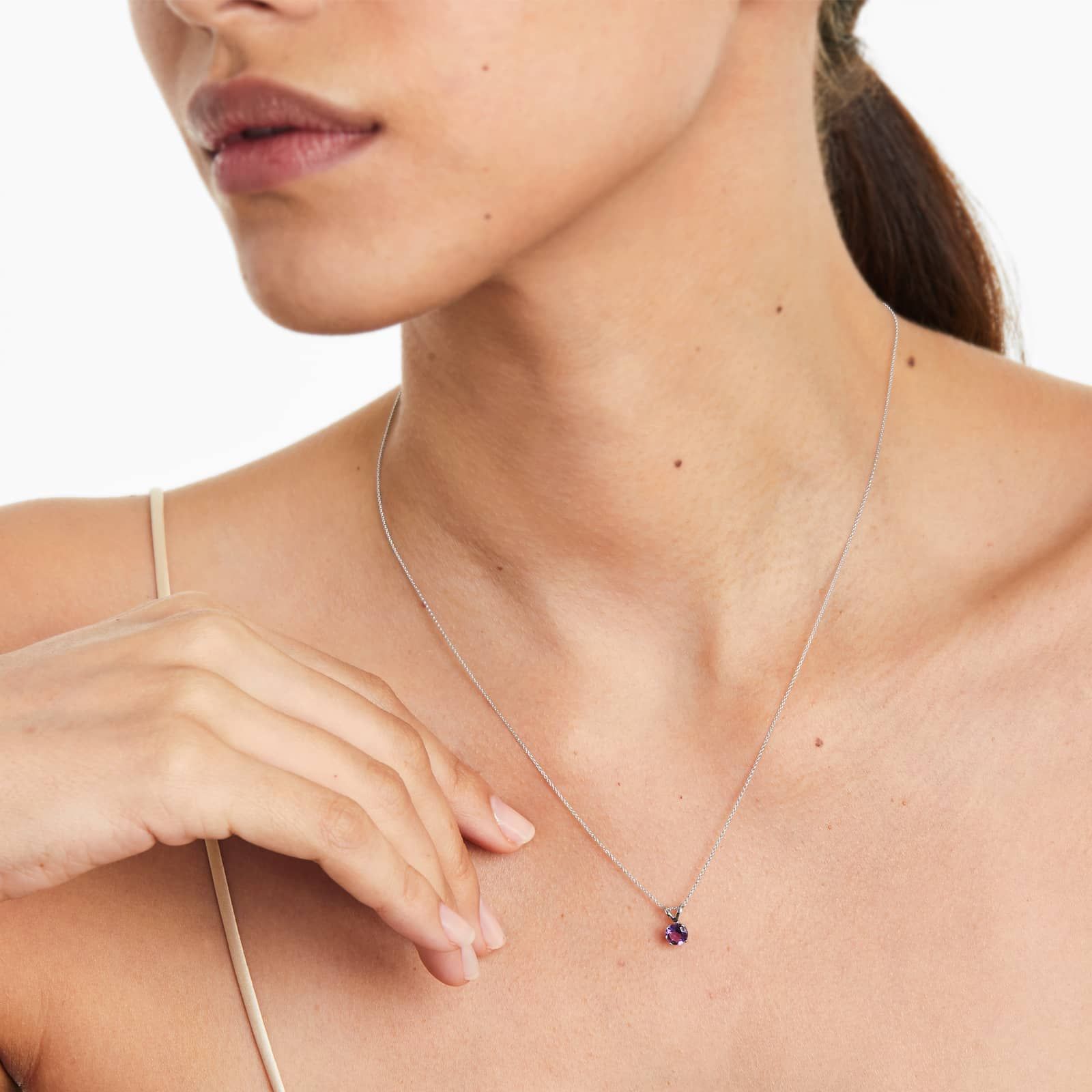 14K White Gold Amethyst Birthstone Necklace