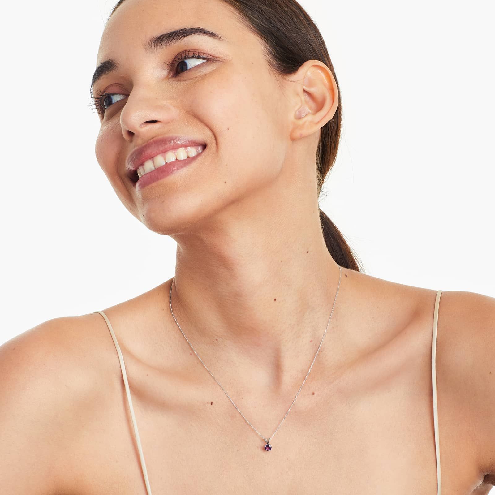 14K White Gold Amethyst Birthstone Necklace