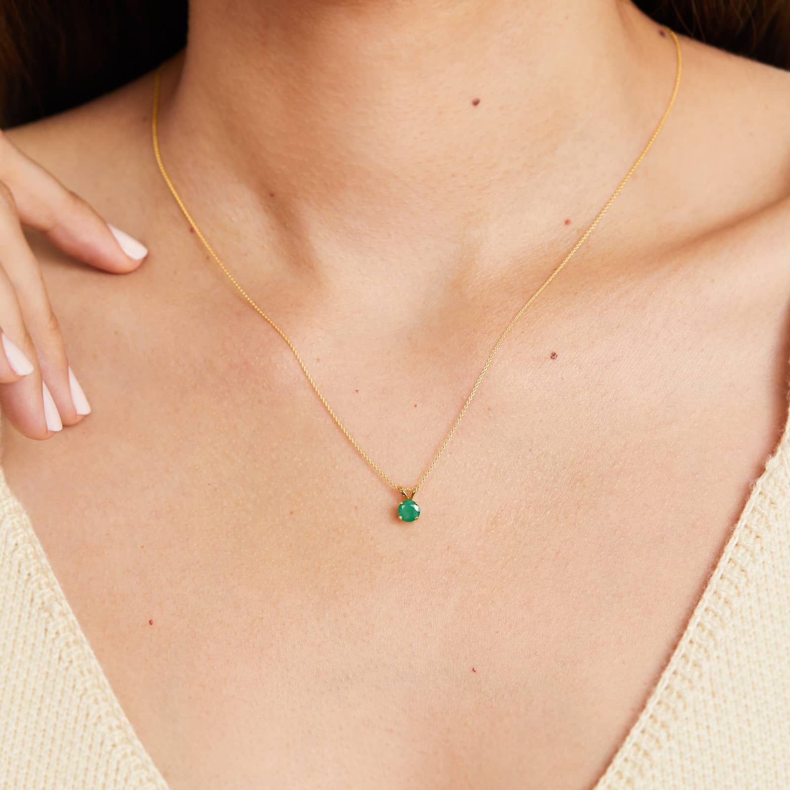 14K Yellow Gold Emerald Birthstone Necklace