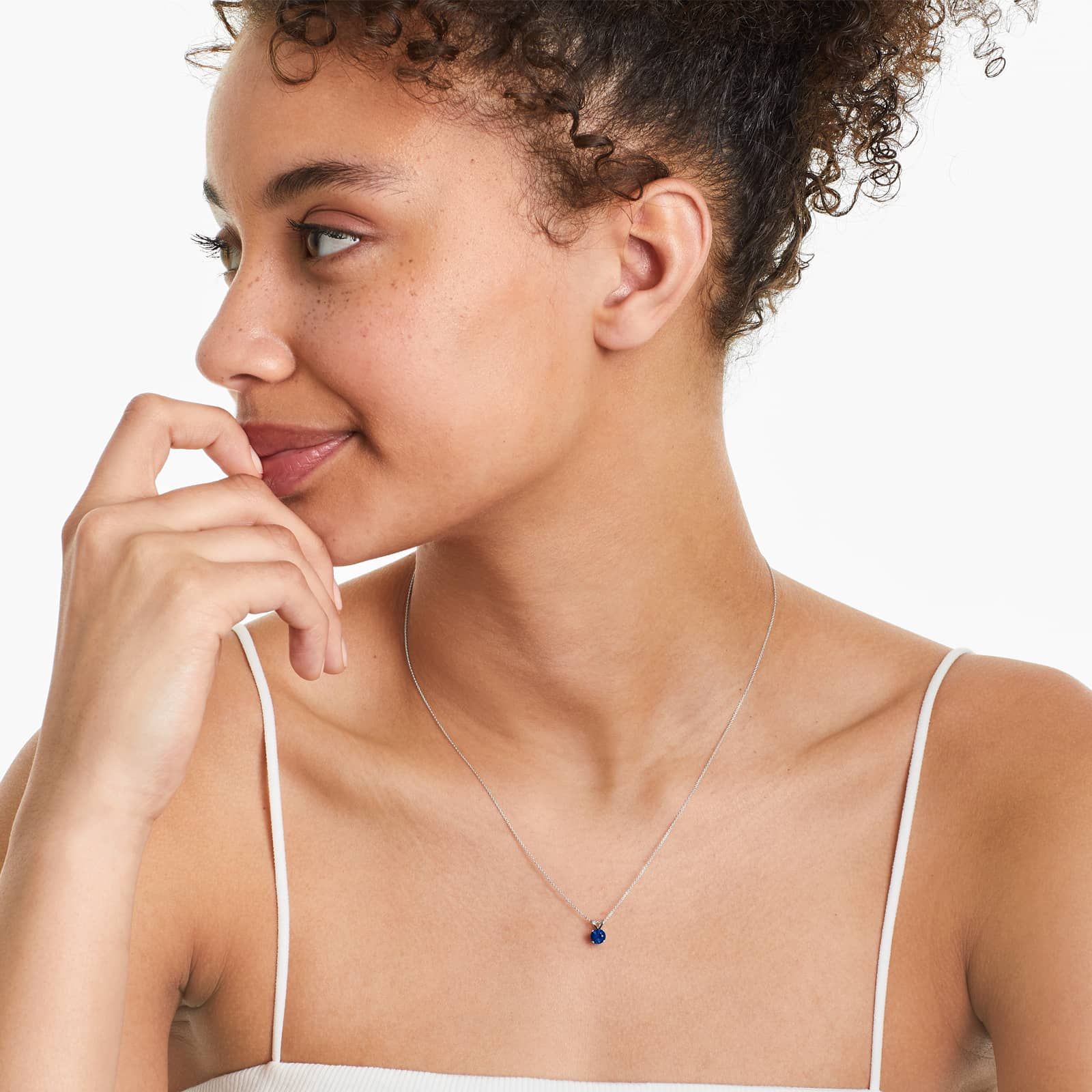 14K White Gold Sapphire Birthstone Necklace