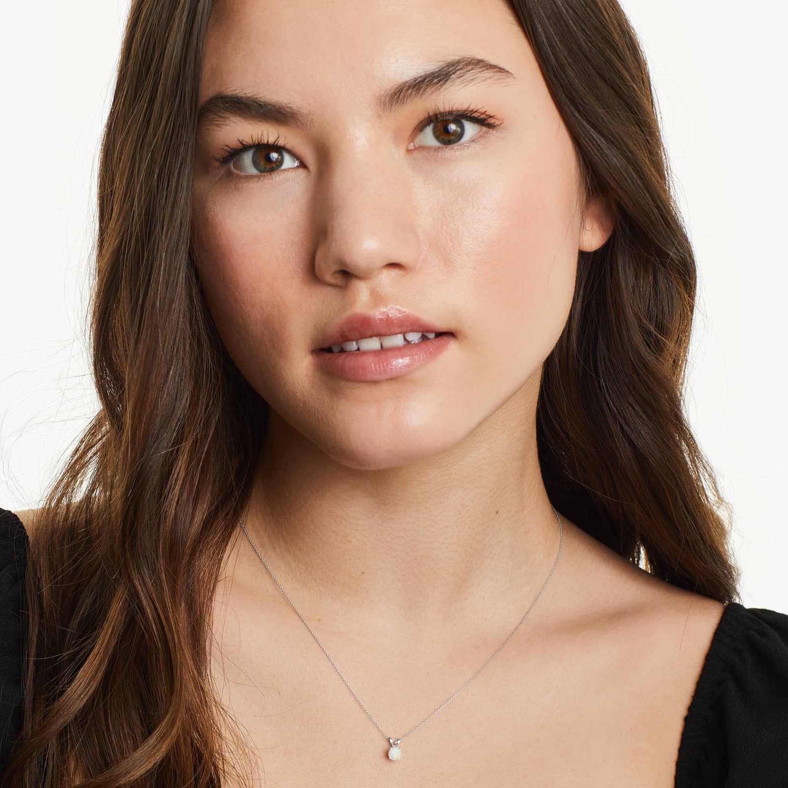 14K White Gold Opal Birthstone Necklace