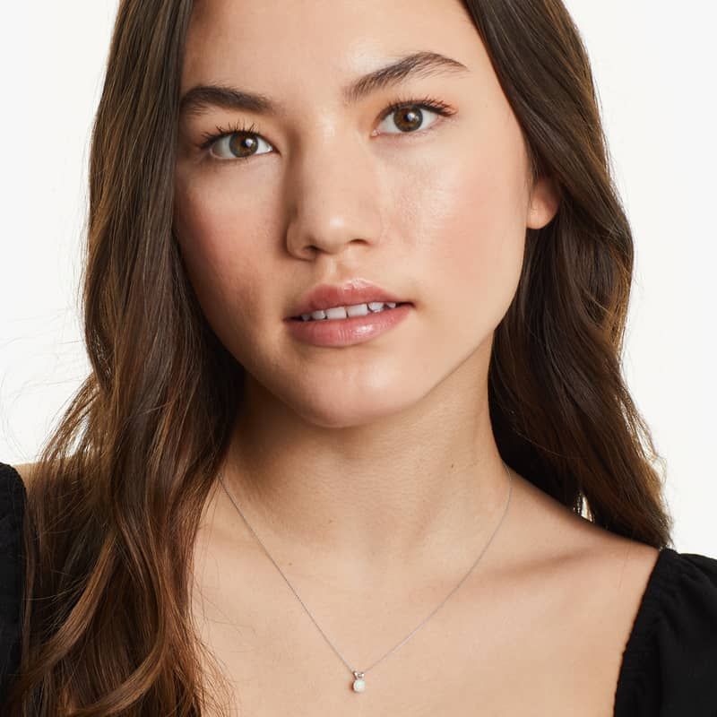 14K White Gold Opal Birthstone Necklace