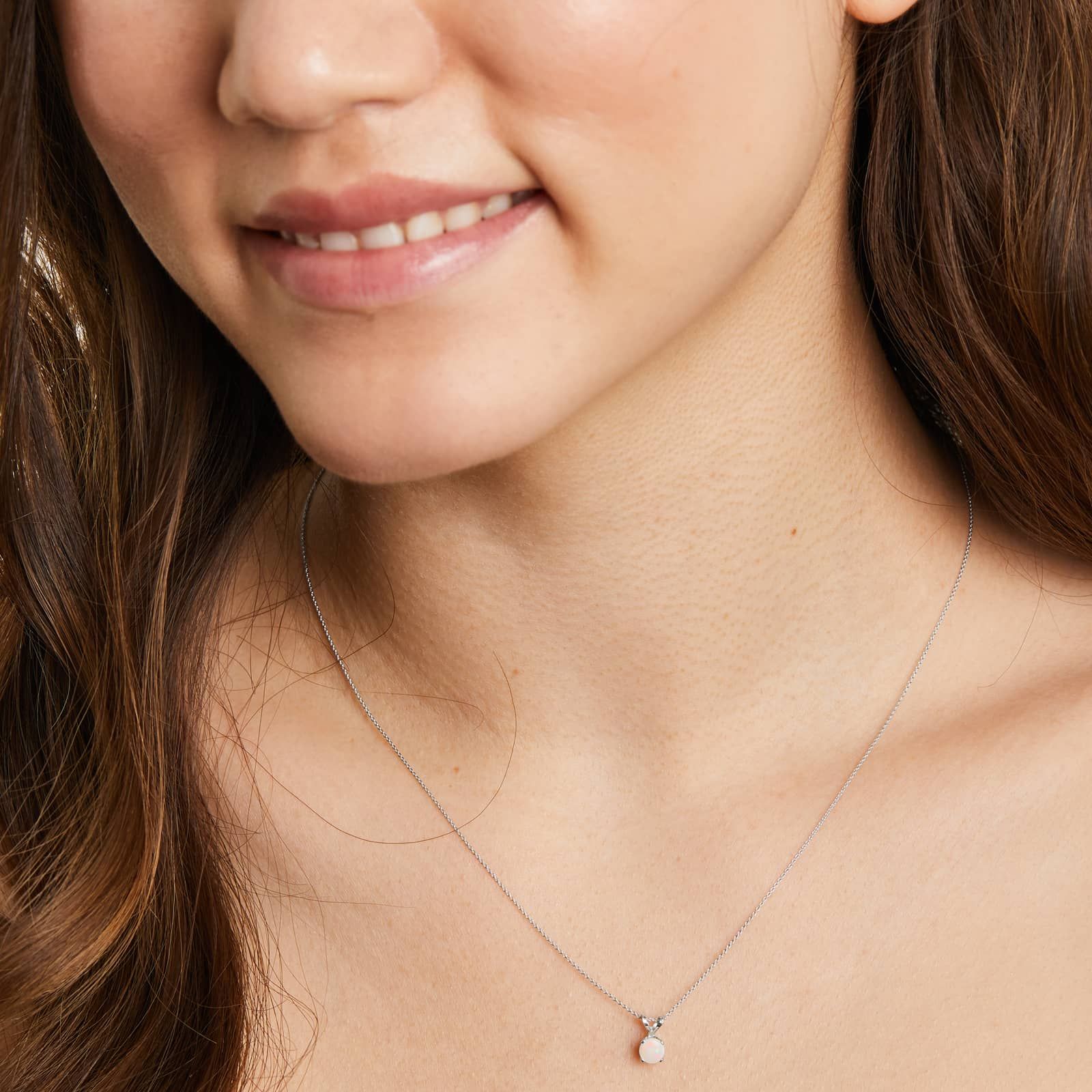 14K White Gold Opal Birthstone Necklace