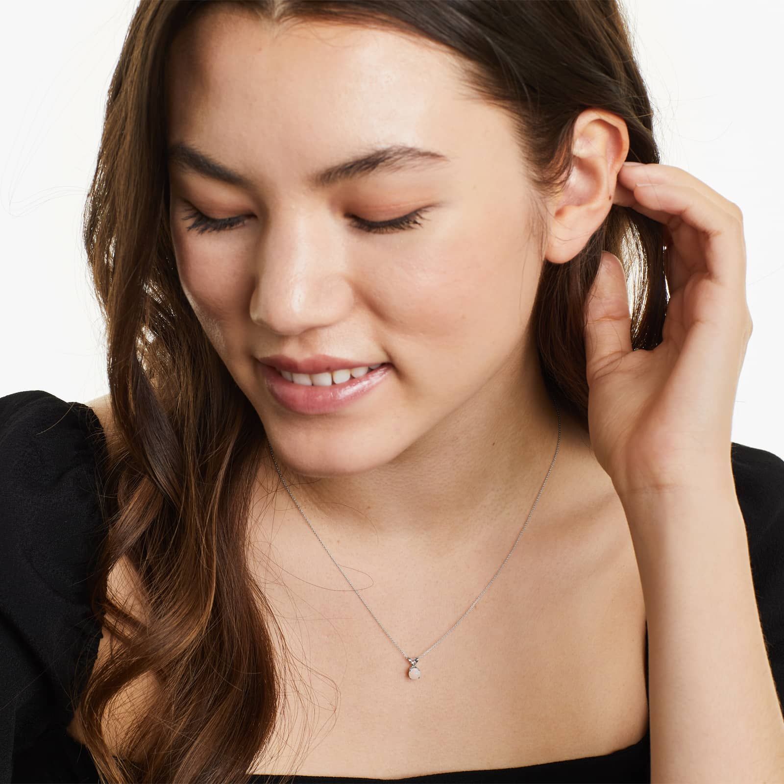 14K White Gold Opal Birthstone Necklace