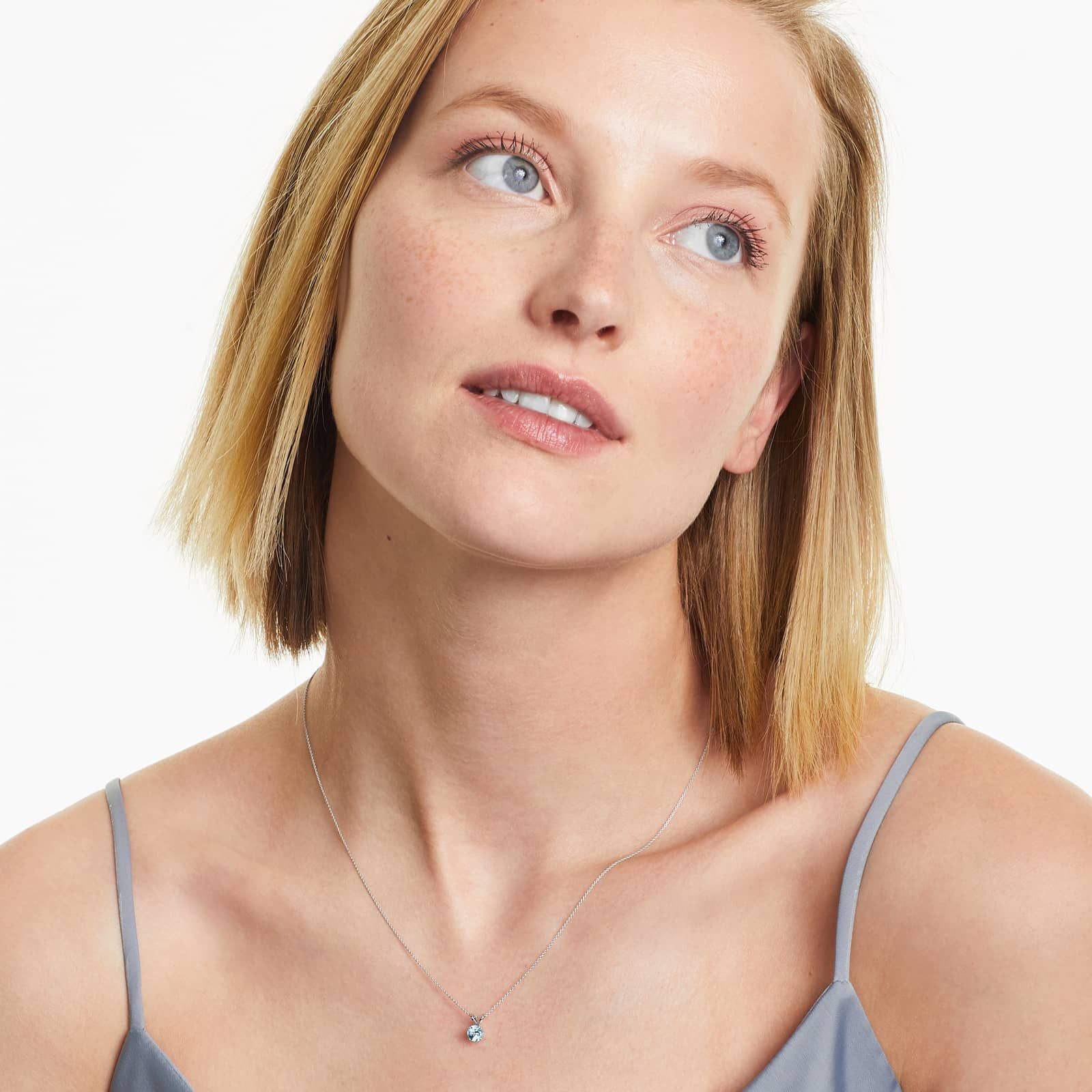 14K White Gold Blue Topaz Birthstone Necklace