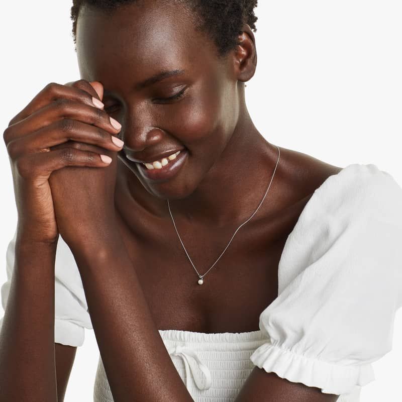 14K White Gold Cultured Freshwater Pearl Birthstone Necklace