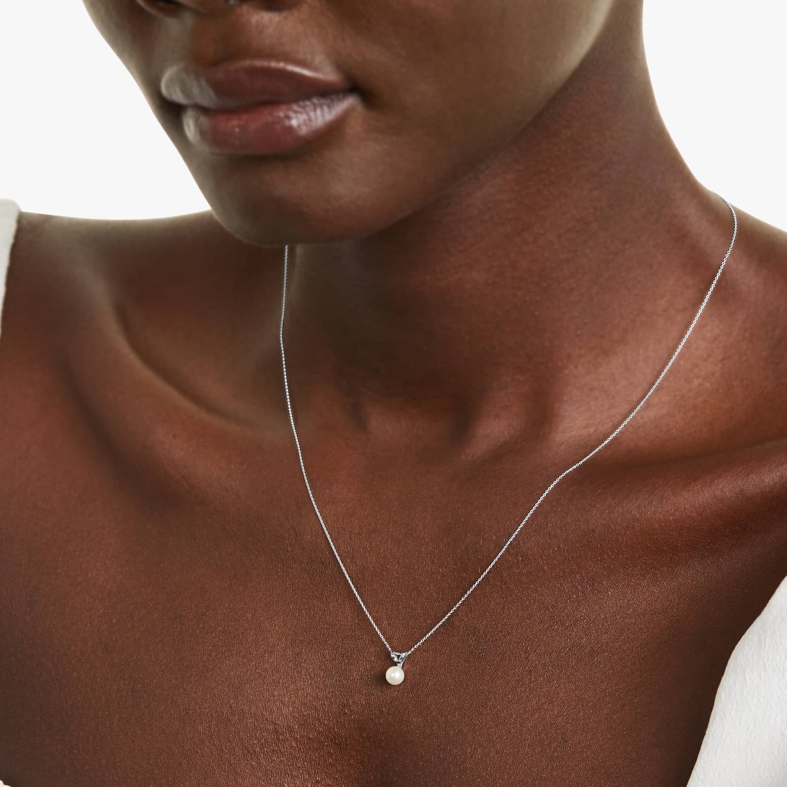 14K White Gold Cultured Freshwater Pearl Birthstone Necklace