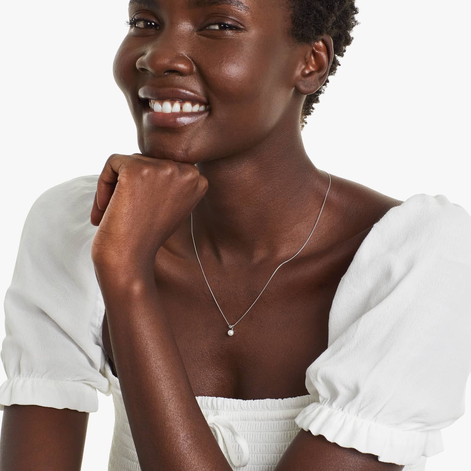 14K White Gold Cultured Freshwater Pearl Birthstone Necklace