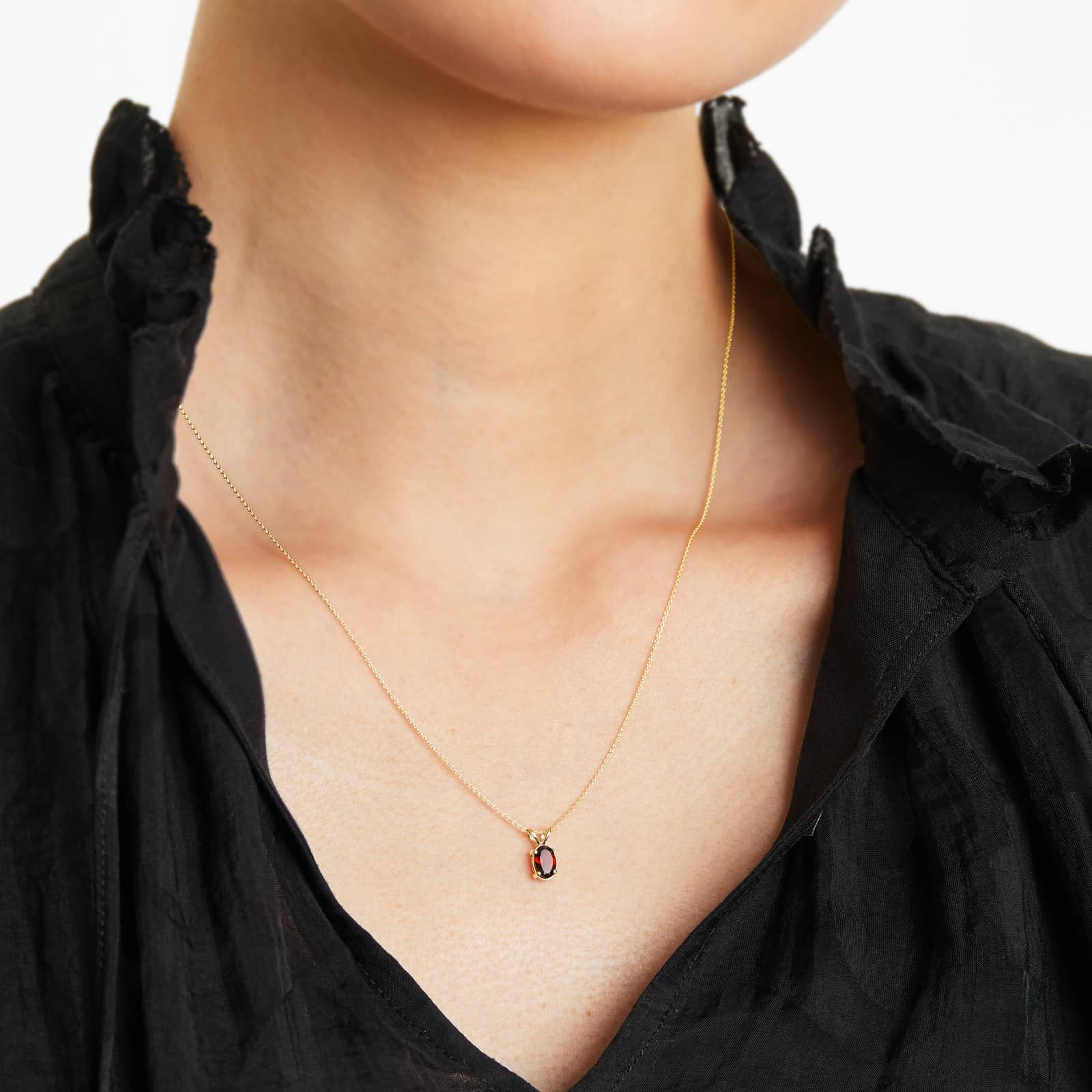 14K Yellow Gold Oval Garnet Birthstone Necklace