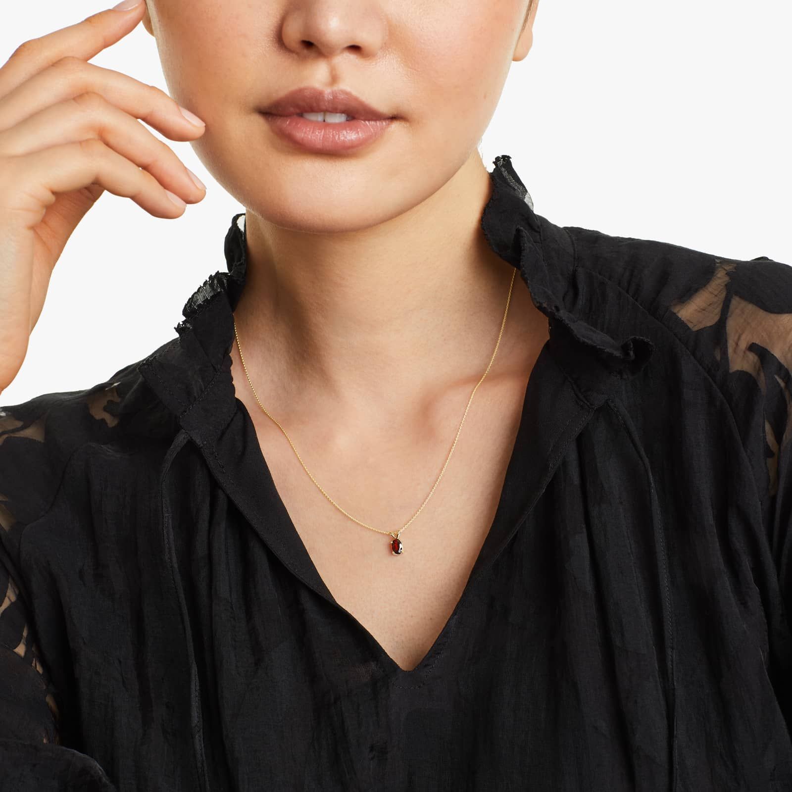 14K Yellow Gold Oval Garnet Birthstone Necklace
