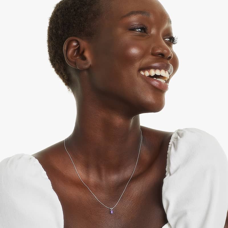 14K White Gold Oval Amethyst Birthstone Necklace