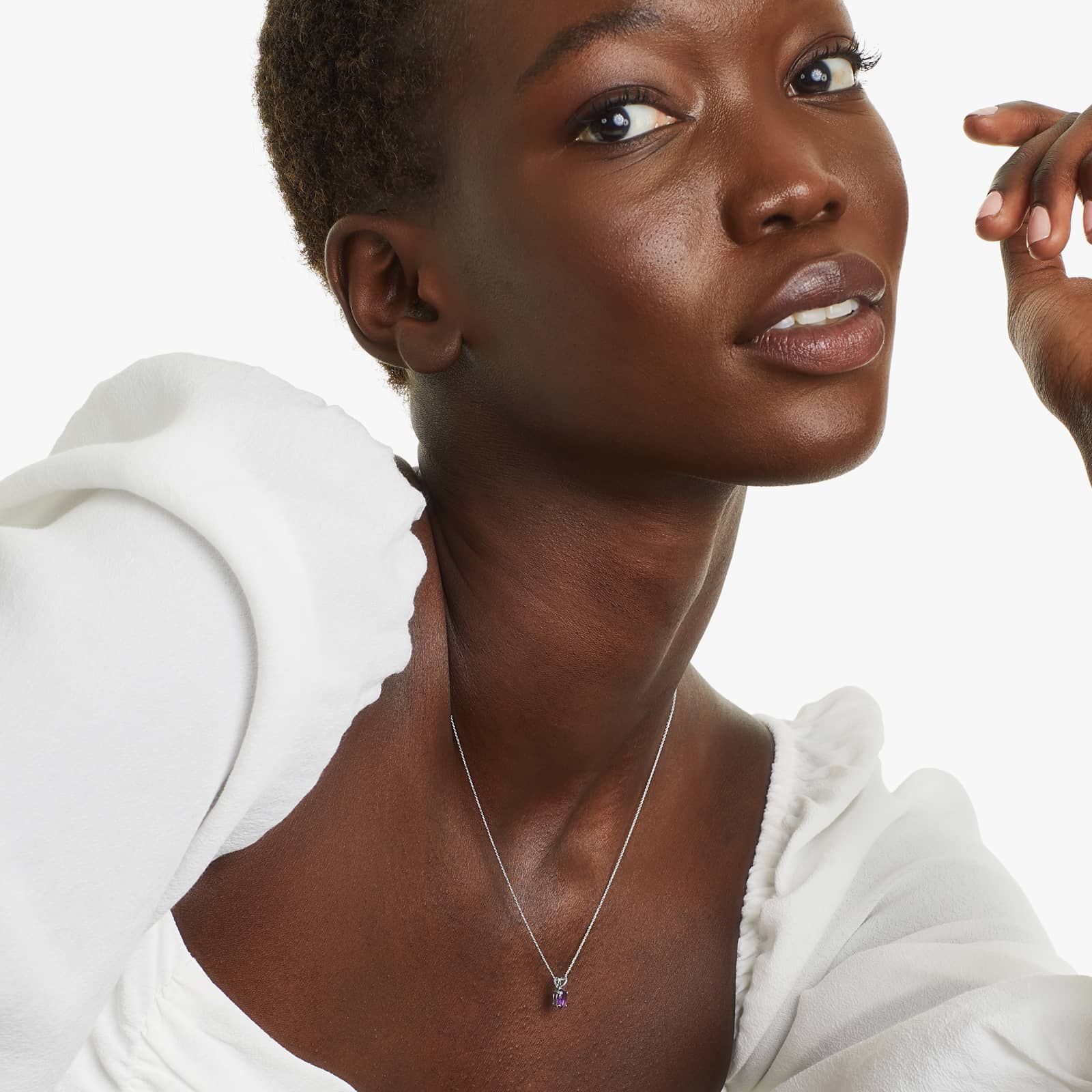 14K White Gold Oval Amethyst Birthstone Necklace