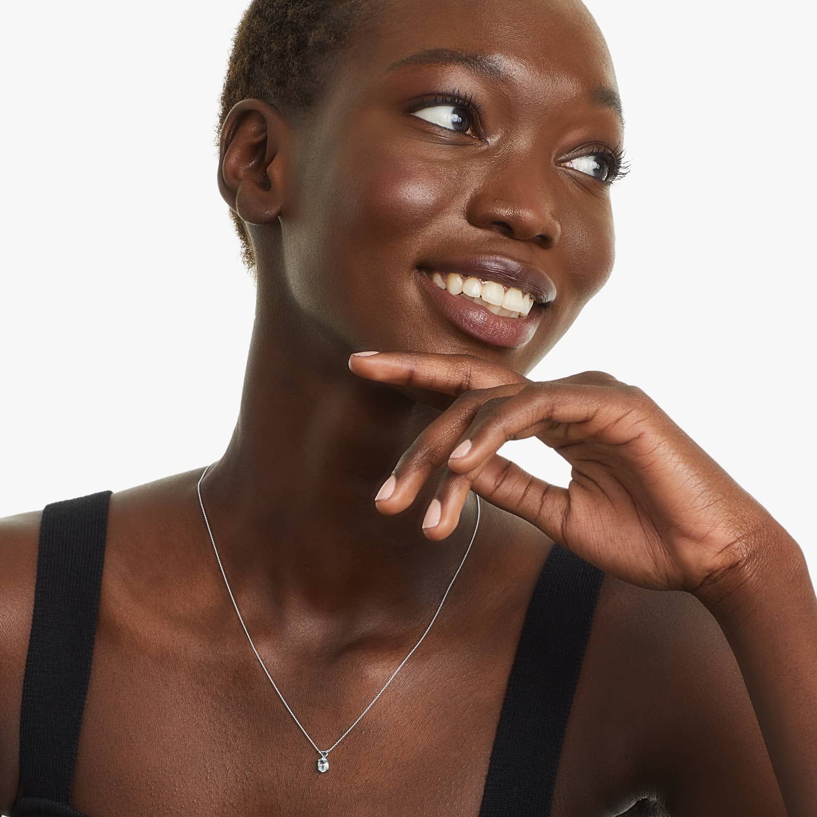 14K White Gold Oval Aquamarine Birthstone Necklace