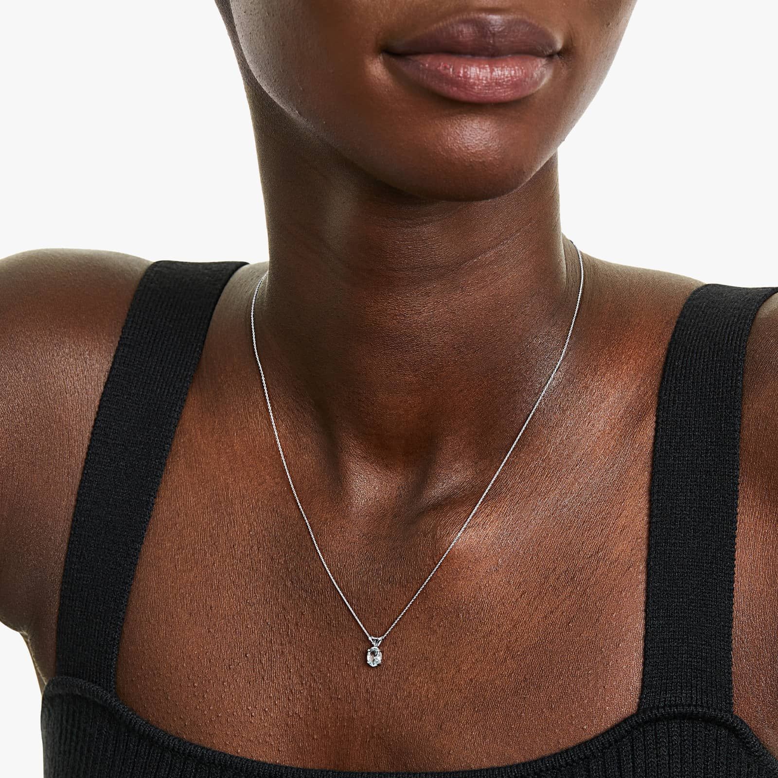 14K White Gold Oval Aquamarine Birthstone Necklace