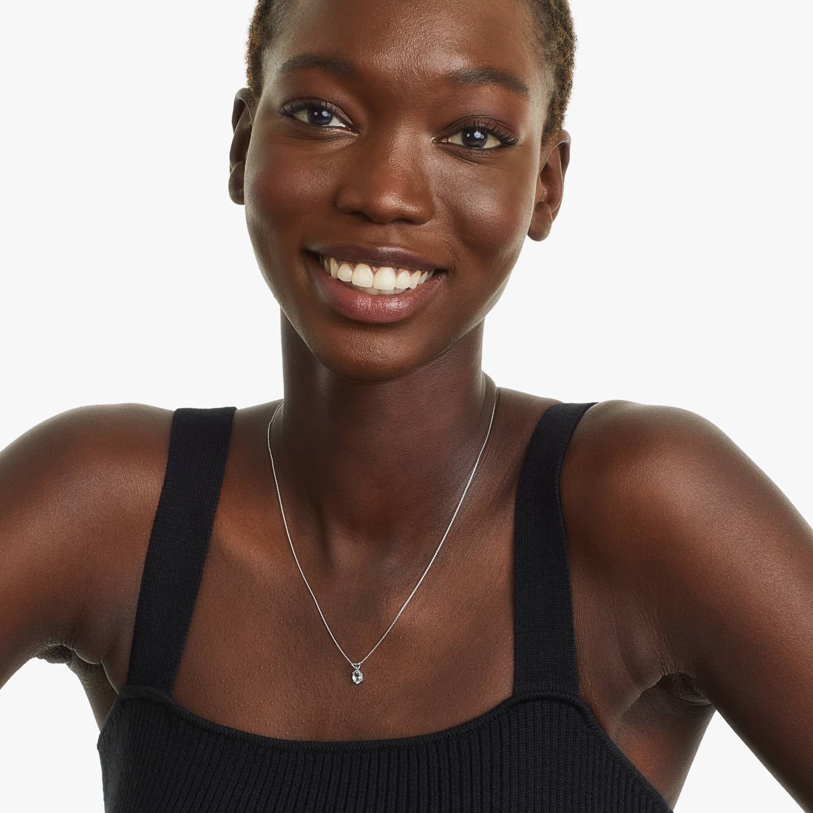 14K White Gold Oval Aquamarine Birthstone Necklace