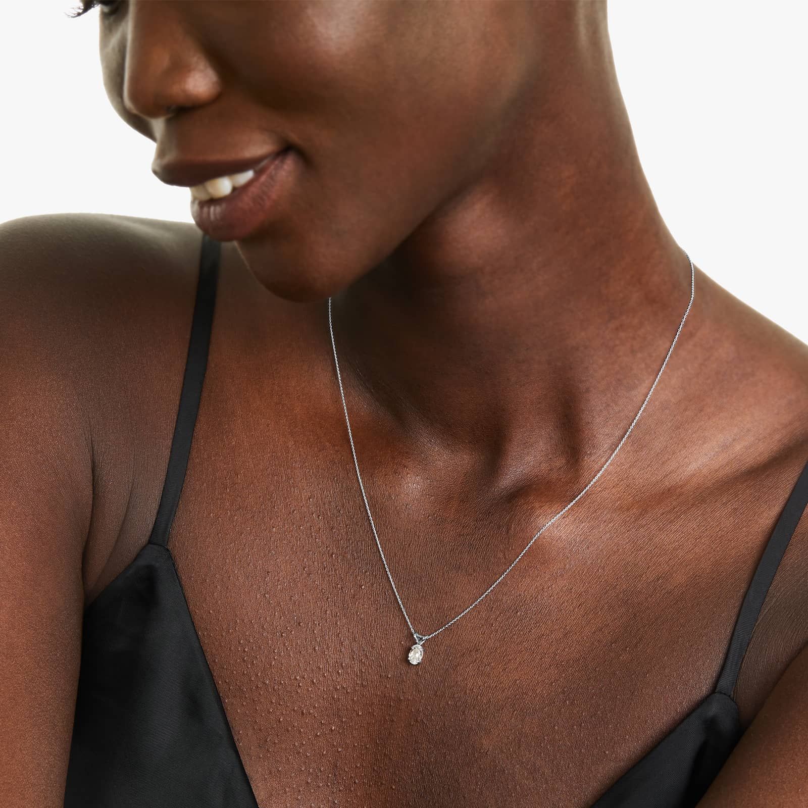 14K White Gold Oval White Topaz Birthstone Necklace