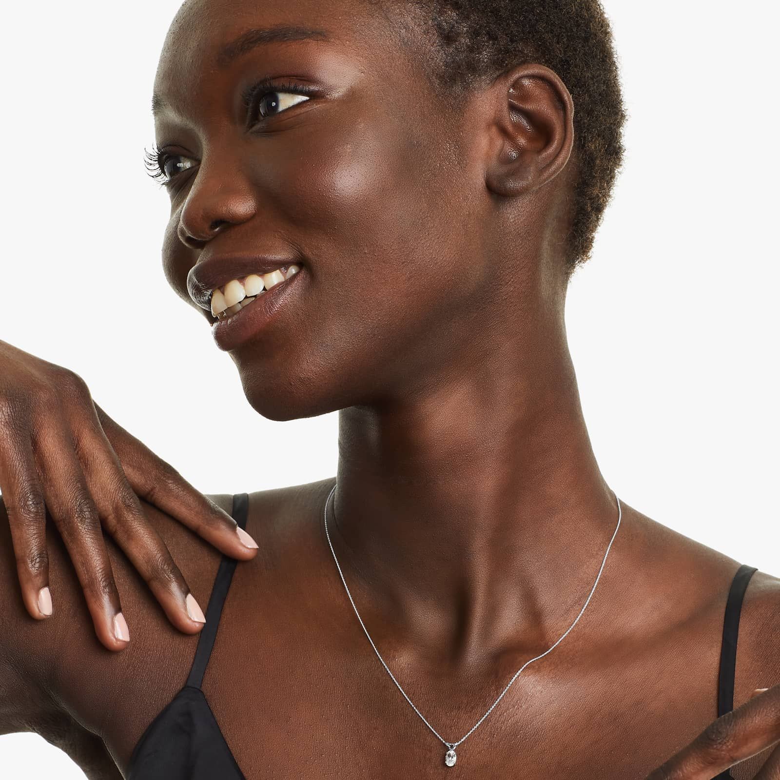 14K White Gold Oval White Topaz Birthstone Necklace