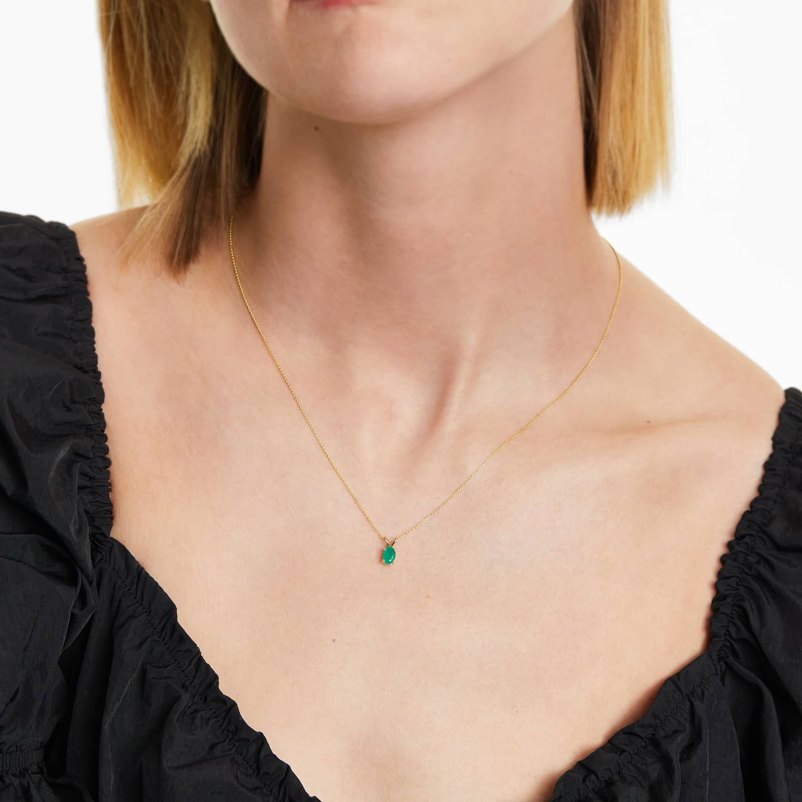 14K Yellow Gold Oval Emerald Birthstone Necklace