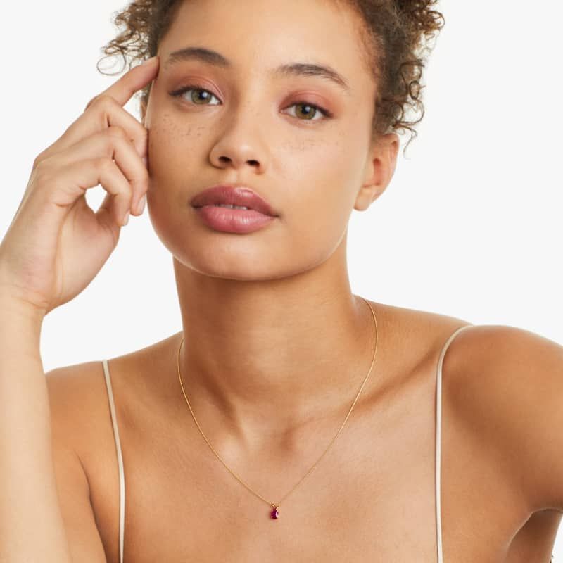 14K Yellow Gold Oval Ruby Birthstone Necklace