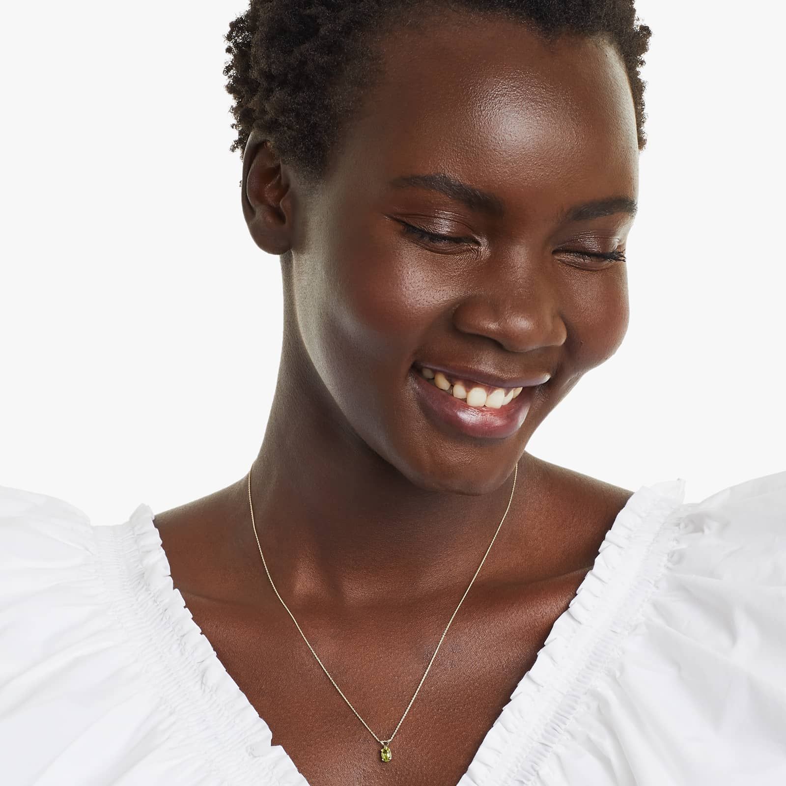 14K Yellow Gold Oval Peridot Birthstone Necklace