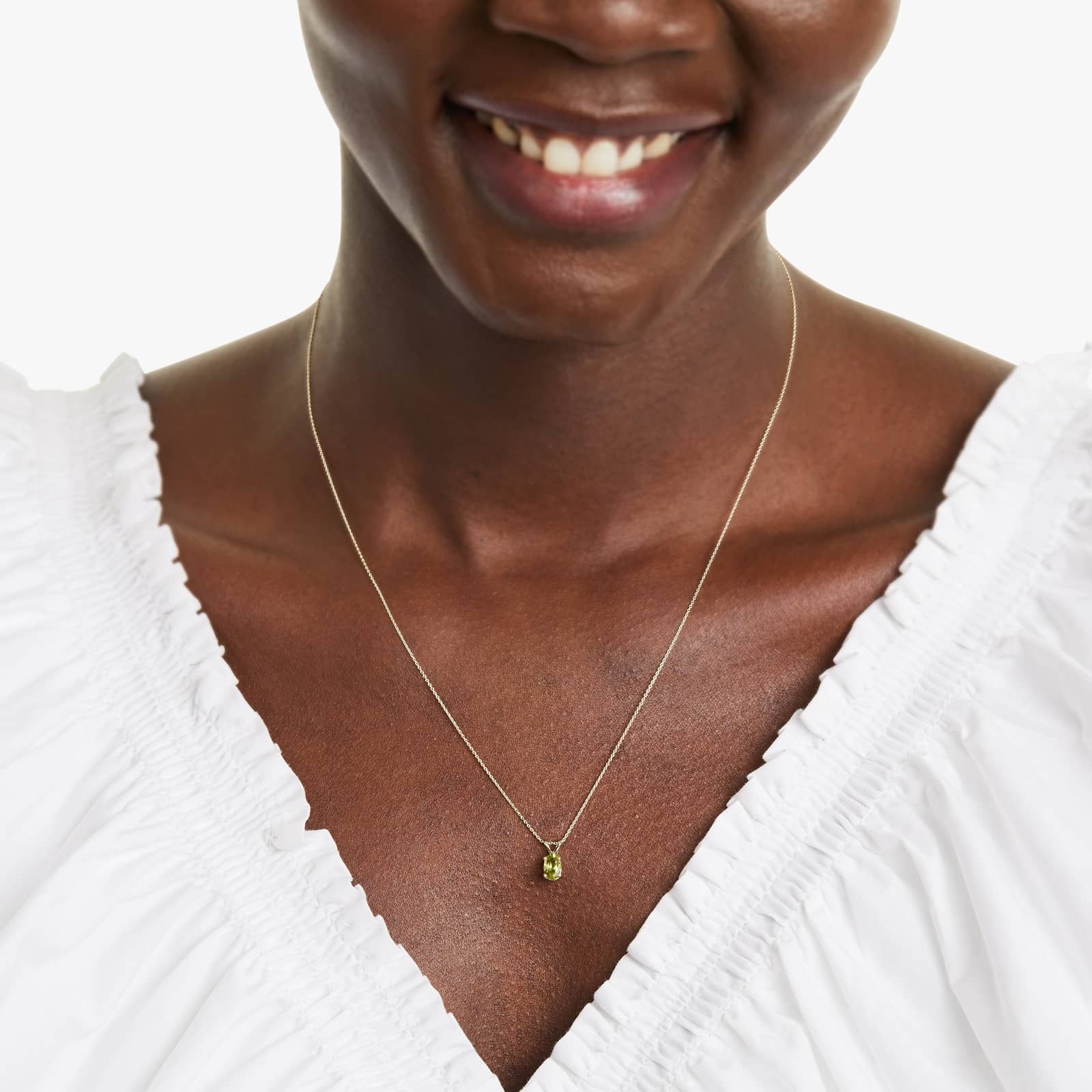 14K Yellow Gold Oval Peridot Birthstone Necklace