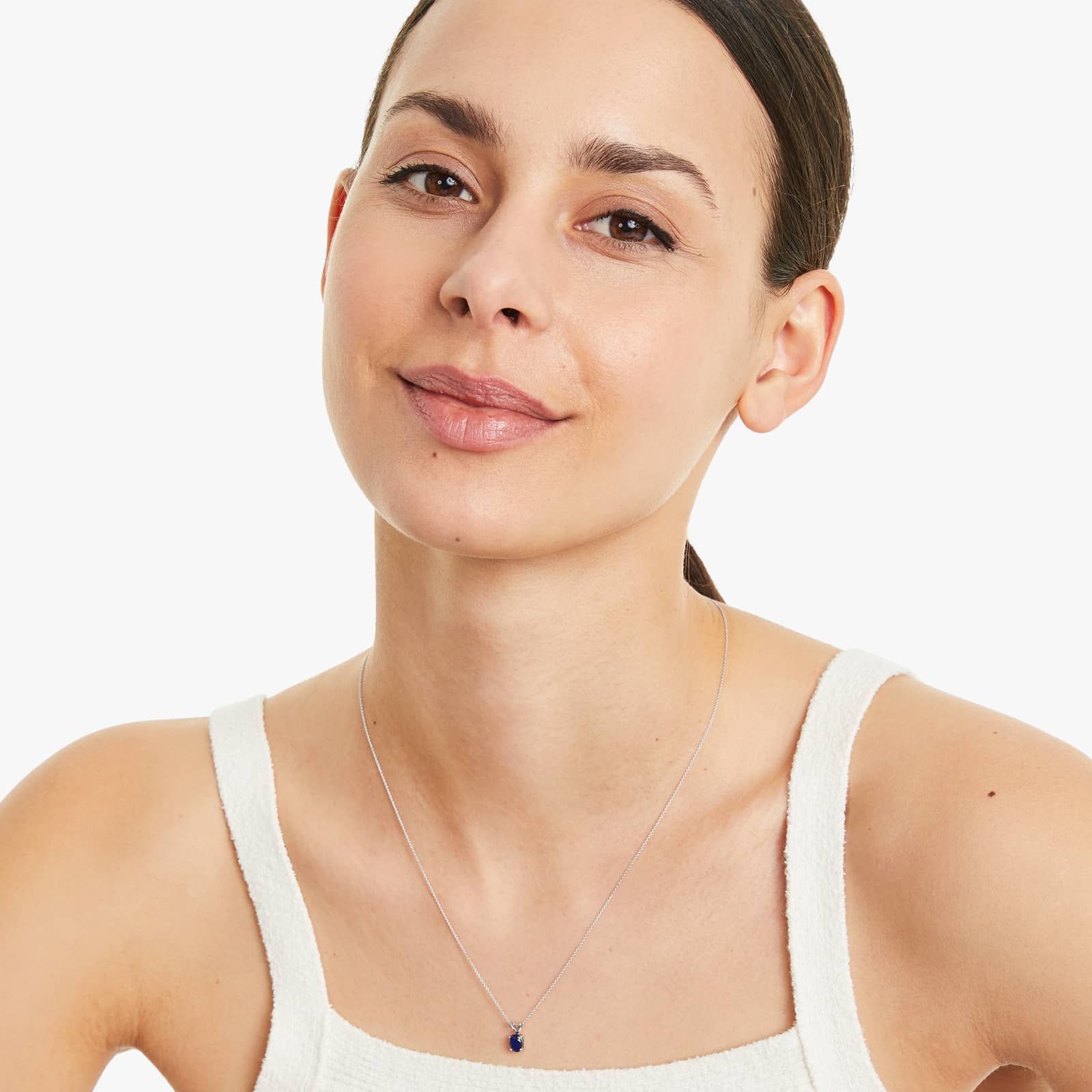14K White Gold Oval Sapphire Birthstone Necklace