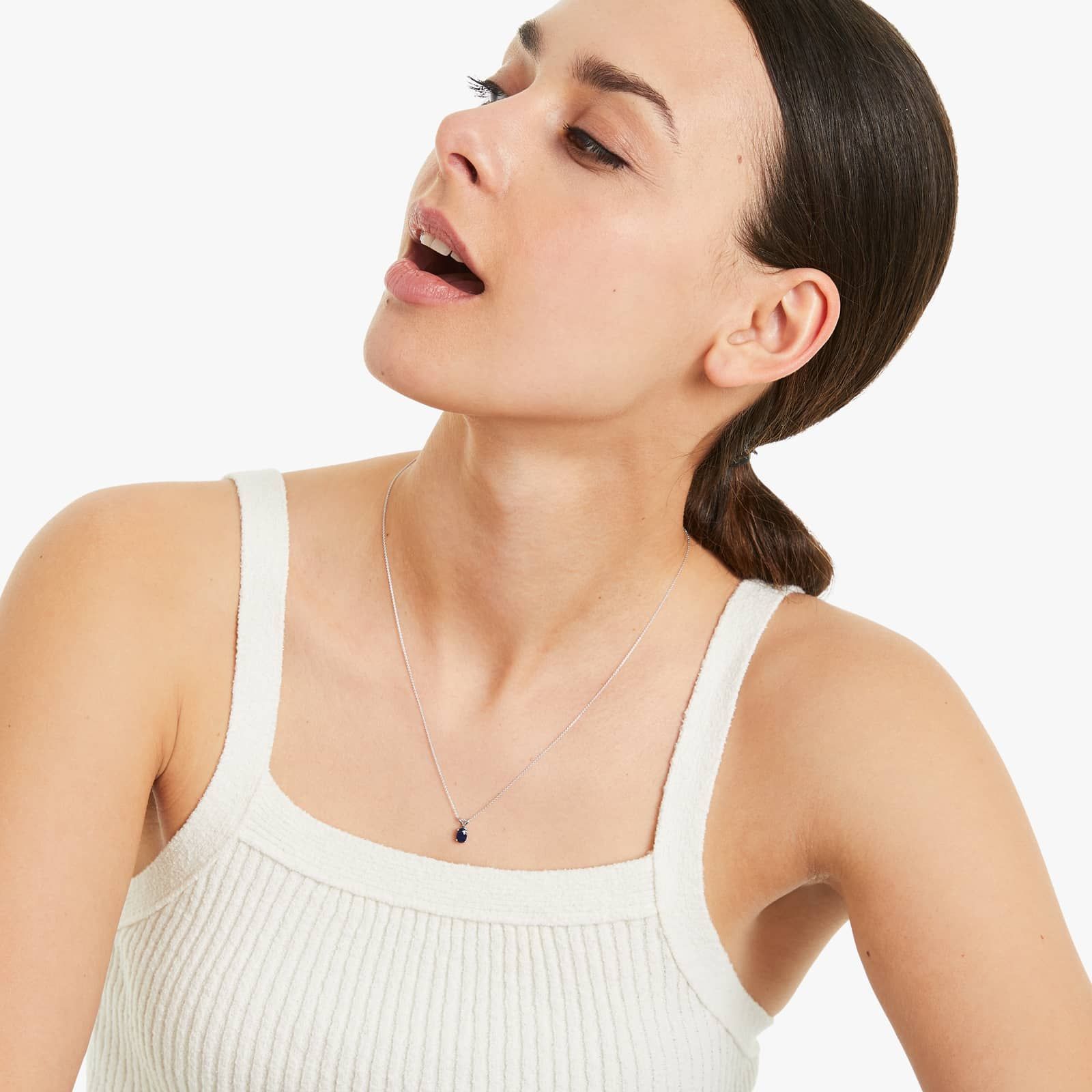 14K White Gold Oval Sapphire Birthstone Necklace