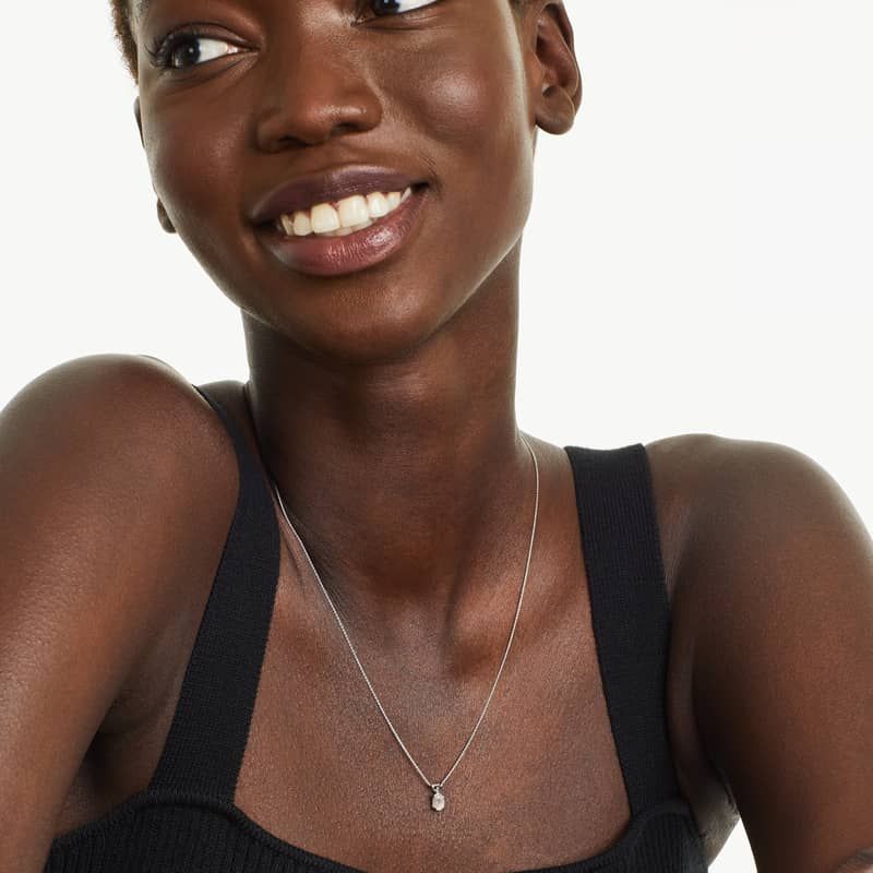 14K White Gold Oval Opal Birthstone Necklace