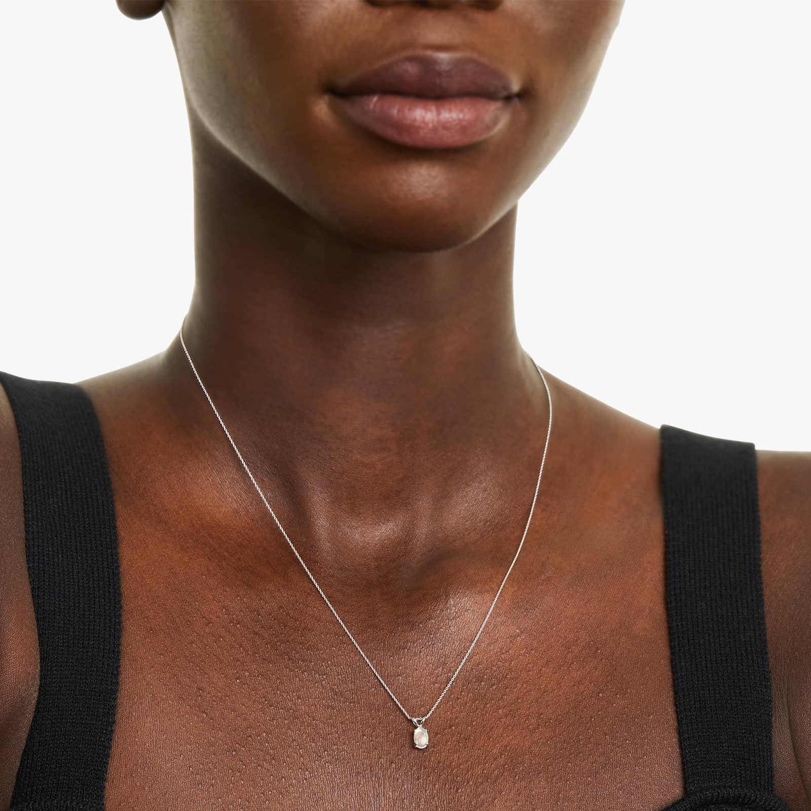 14K White Gold Oval Opal Birthstone Necklace