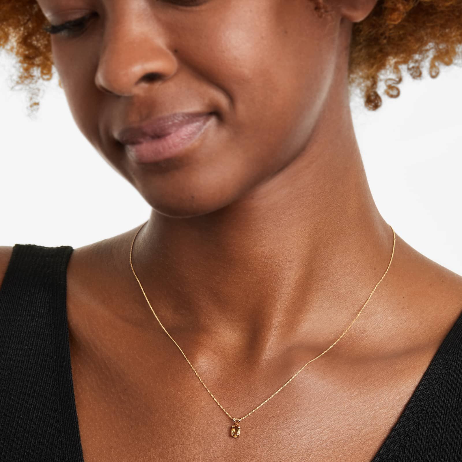 14K Yellow Gold Oval Citrine Birthstone Necklace