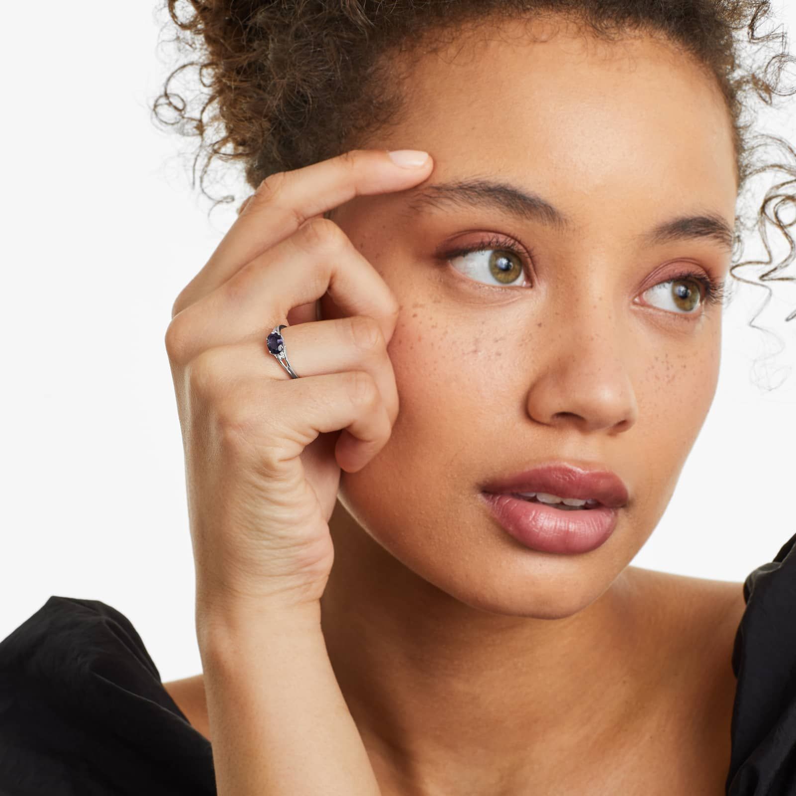 Oval Amethyst And Diamond Accent Birthstone Ring In 14K White Gold