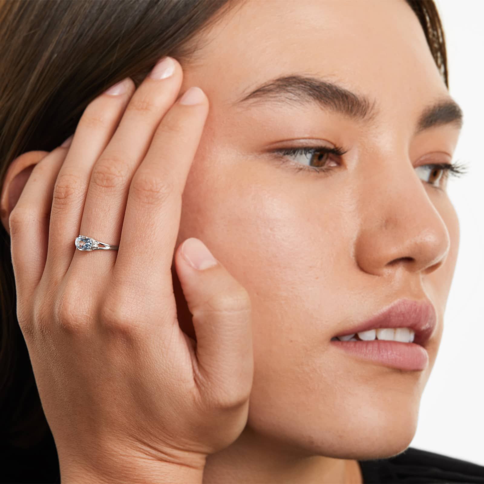 Oval Aquamarine And Diamond Accent Birthstone Ring In 14K White Gold