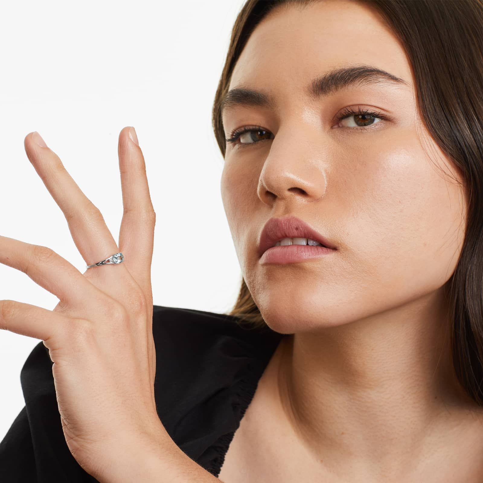 Oval Aquamarine And Diamond Accent Birthstone Ring In 14K White Gold