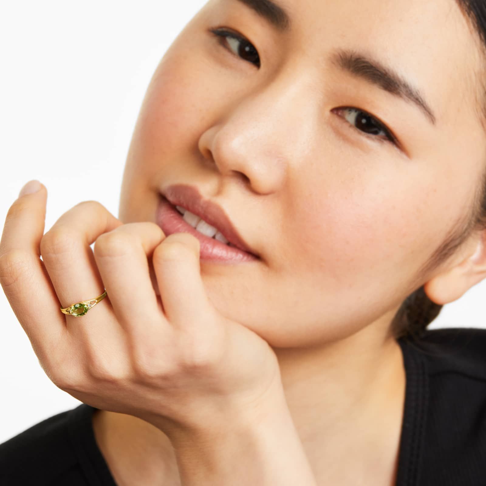 Oval Peridot And Diamond Accent Birthstone Ring In 14K Yellow Gold