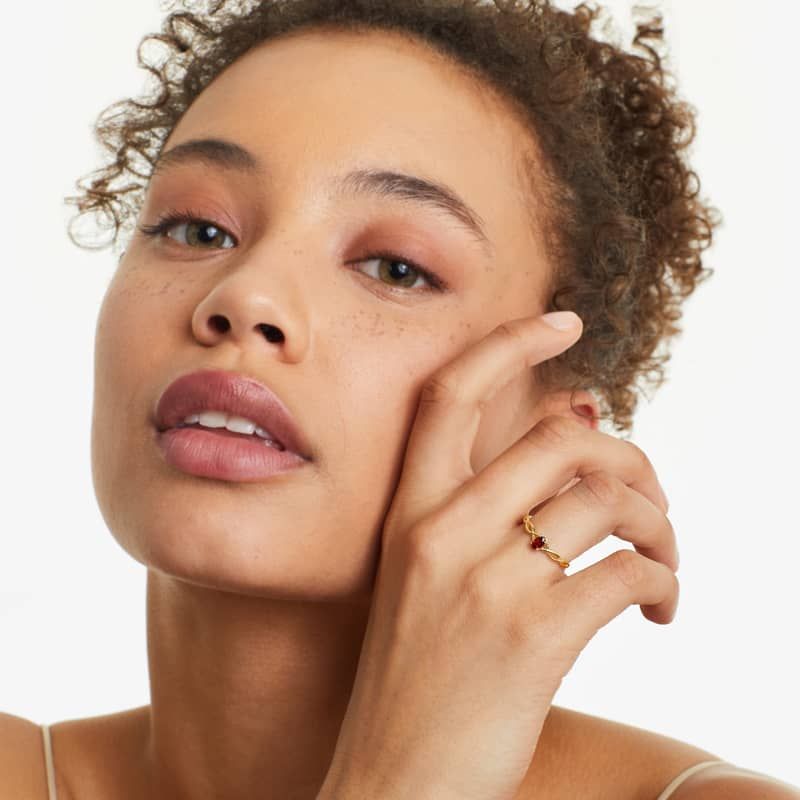 Infinity Garnet Birthstone Ring In 14K Yellow Gold