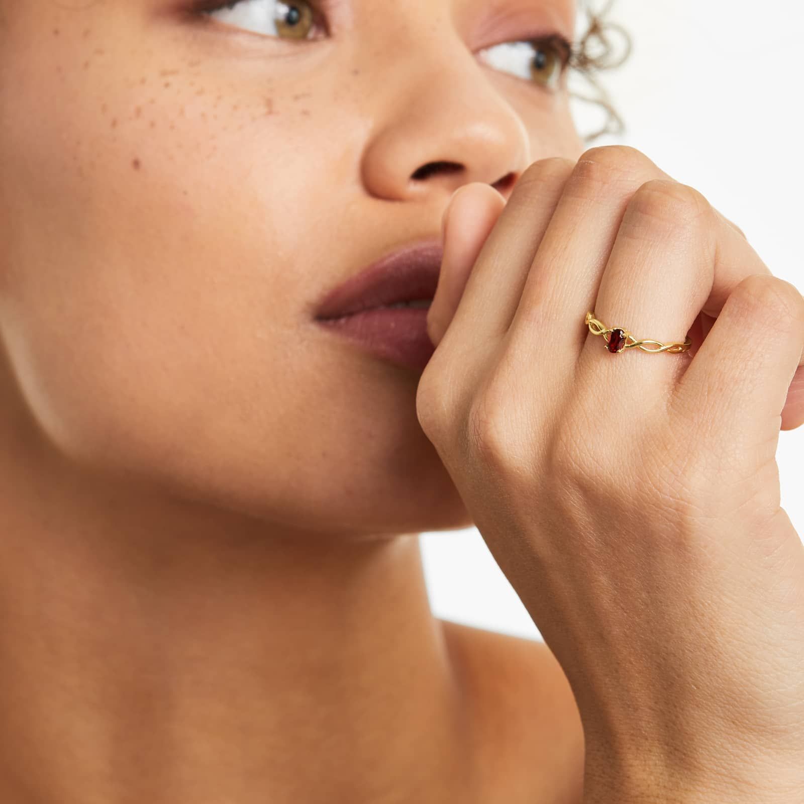 Infinity Garnet Birthstone Ring In 14K Yellow Gold