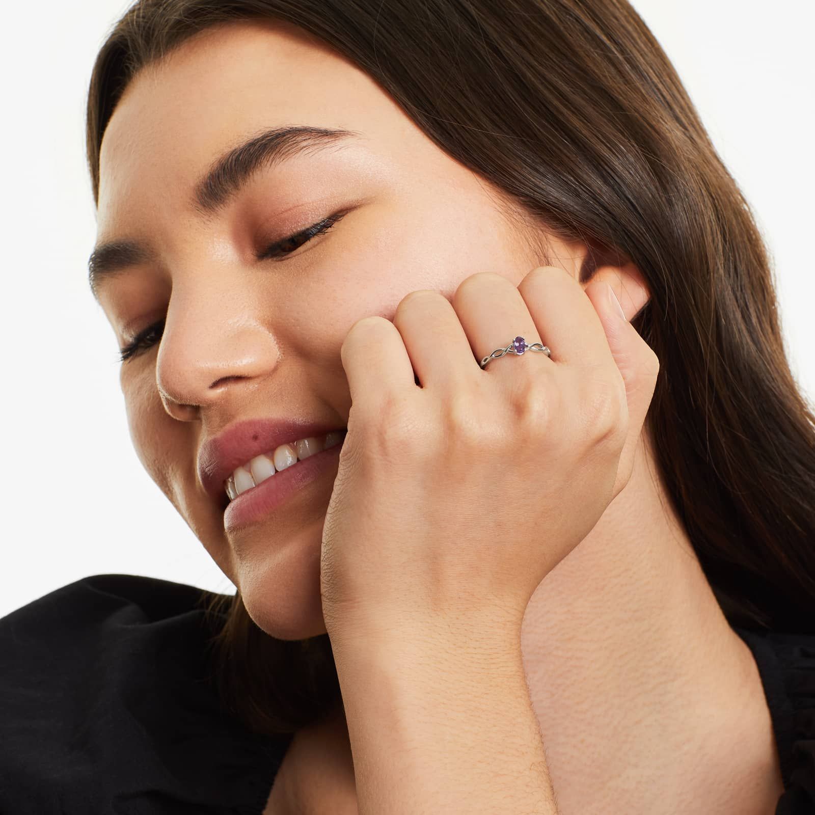 Infinity Amethyst Birthstone Ring In 14K White Gold
