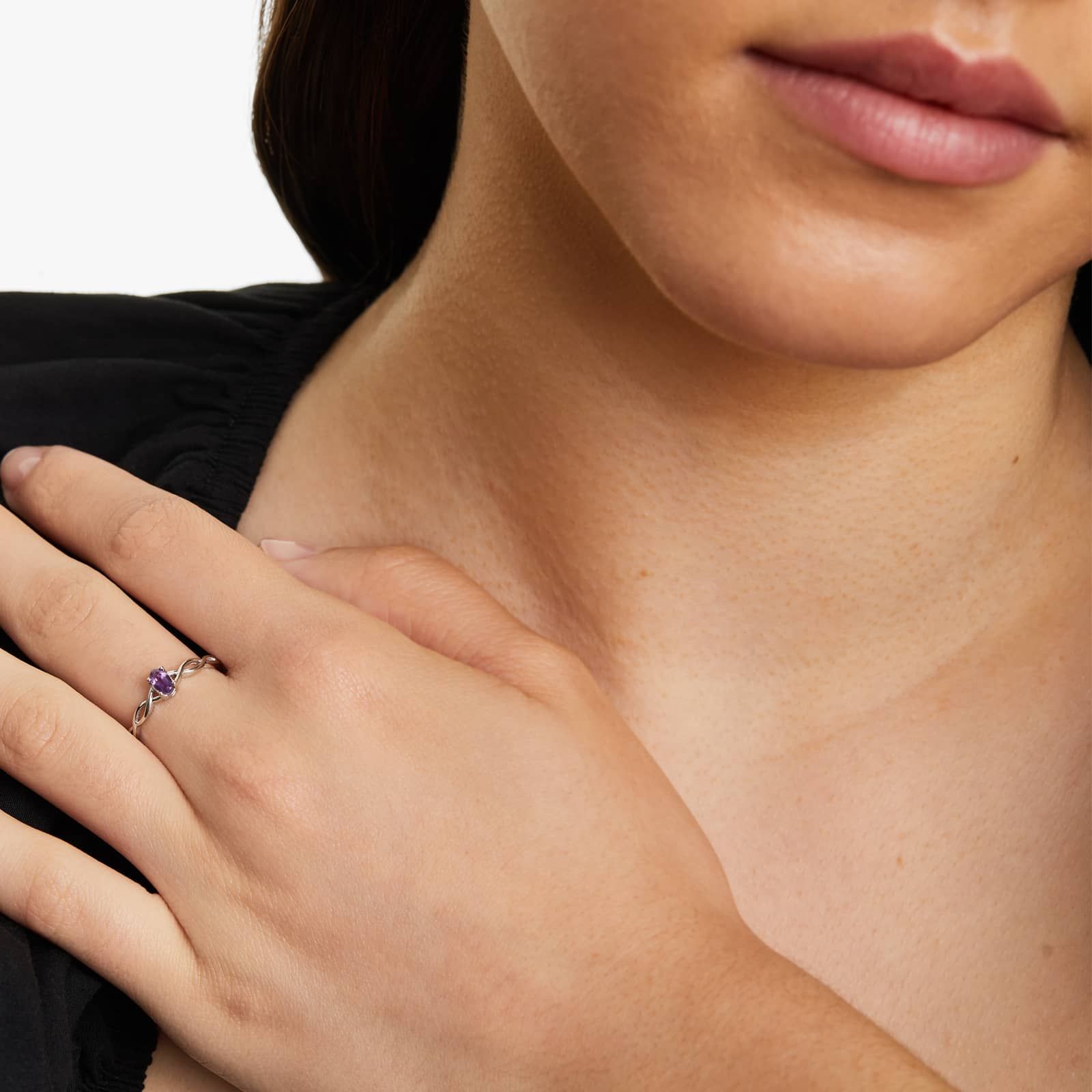 Infinity Amethyst Birthstone Ring In 14K White Gold