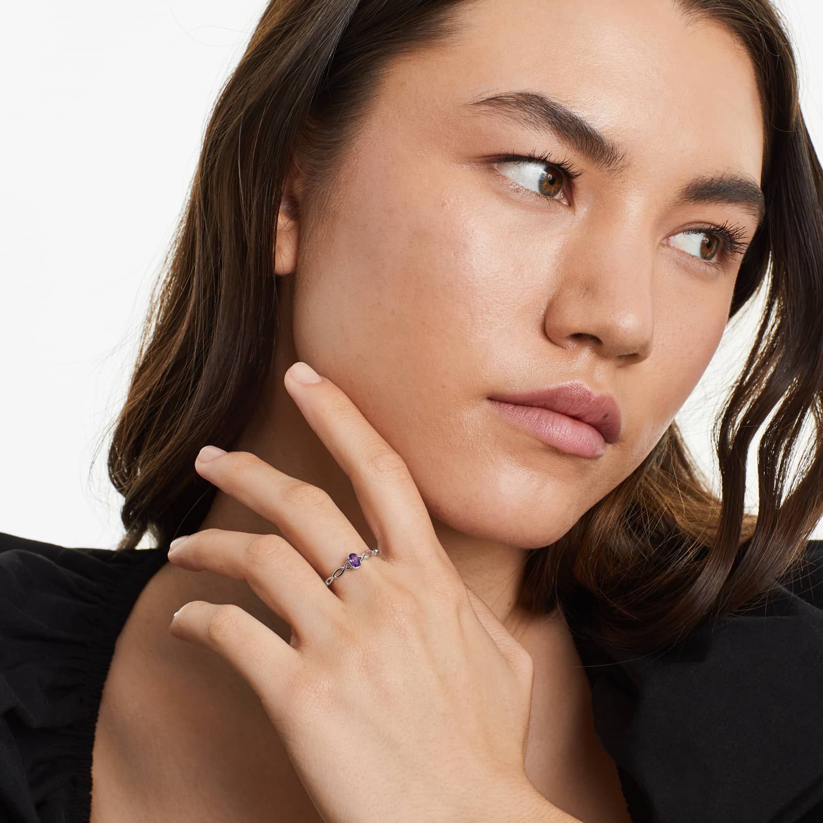 Infinity Amethyst Birthstone Ring In 14K White Gold