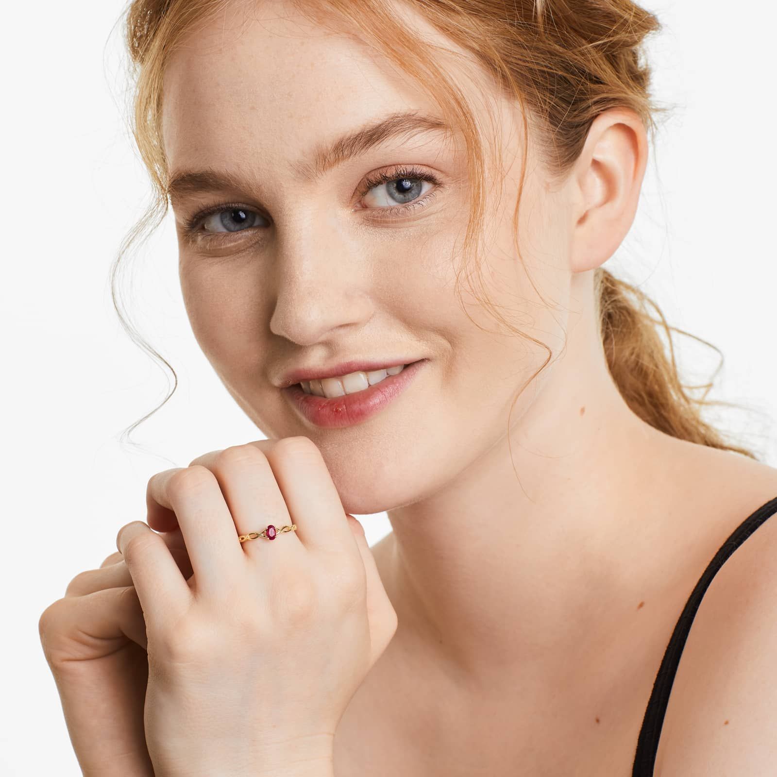 Infinity Ruby Birthstone Ring In 14K Yellow Gold