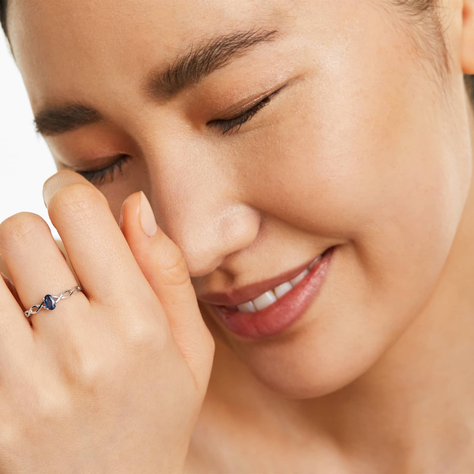 Infinity Sapphire Birthstone Ring In 14K White Gold