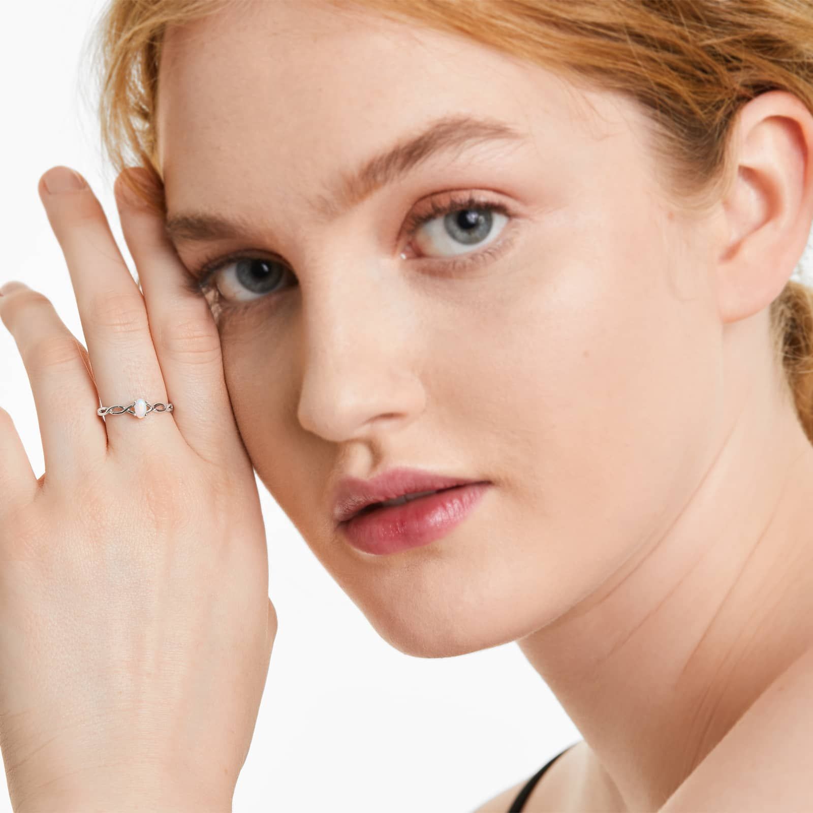 Infinity Opal Birthstone Ring In 14K White Gold