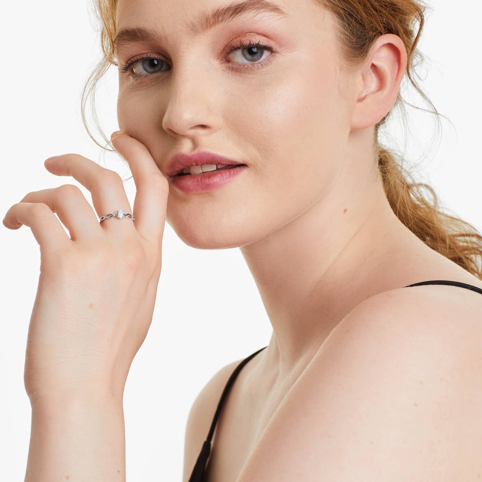 Infinity Opal Birthstone Ring In 14K White Gold