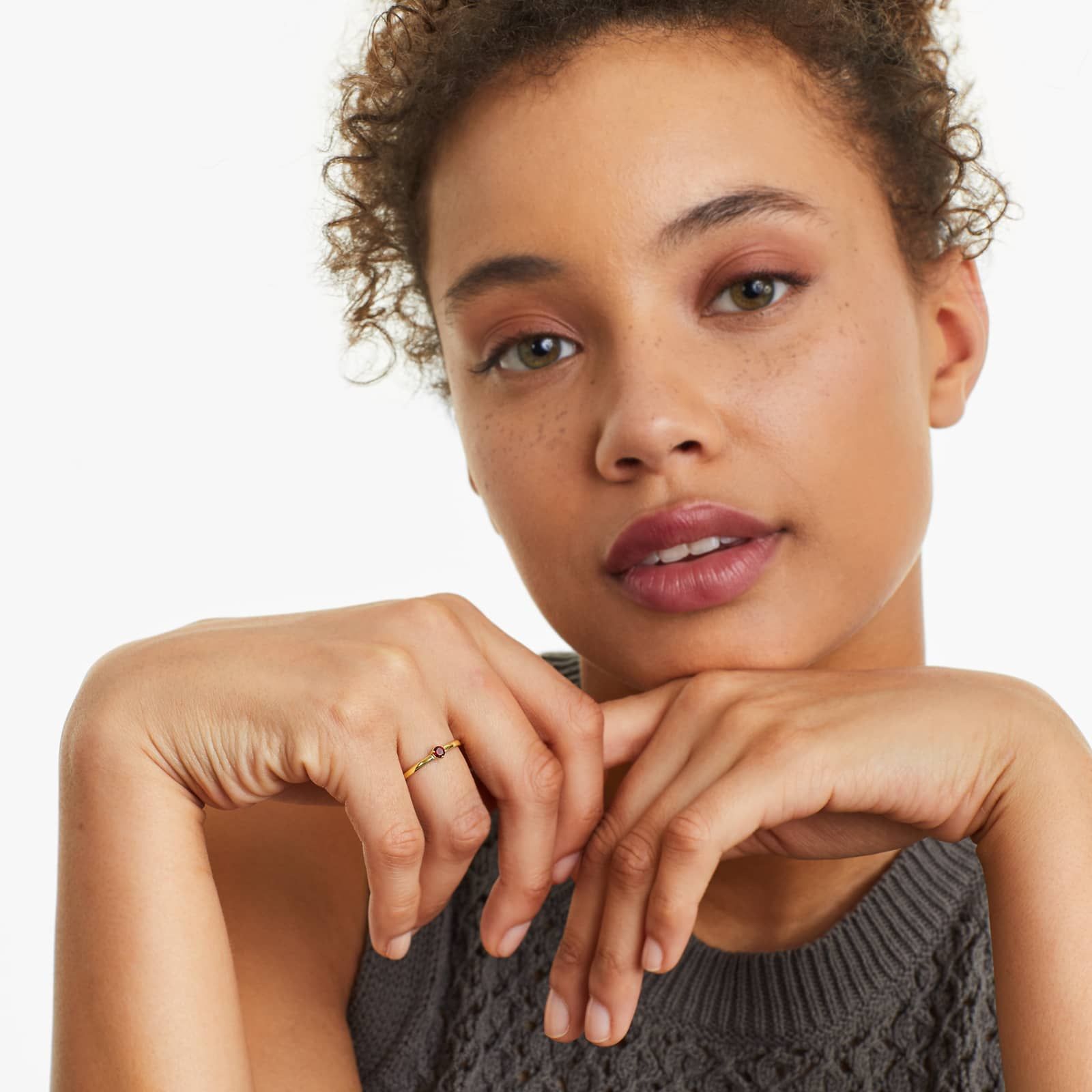 Petite Single Garnet Birthstone Ring In 14K Yellow Gold