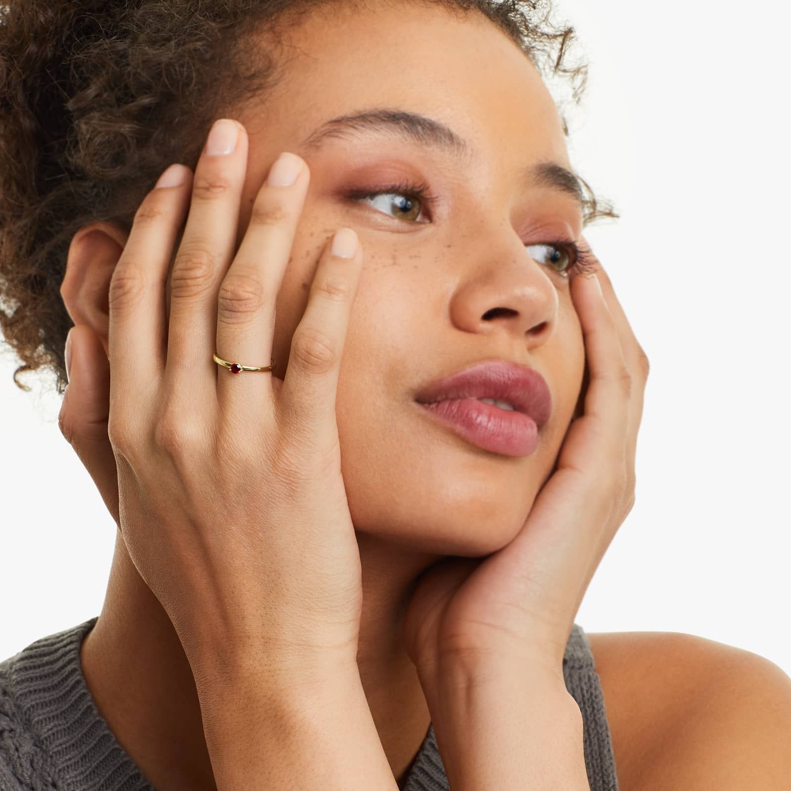 Petite Single Garnet Birthstone Ring In 14K Yellow Gold