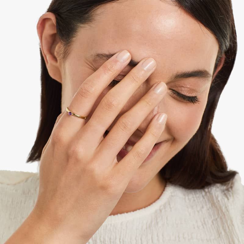 Petite Single Amethyst Birthstone Ring In 14K Yellow Gold